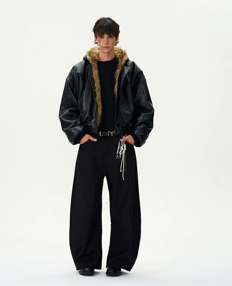 REVERSIBLE PU LEATHER FUR BOMBER JACKET