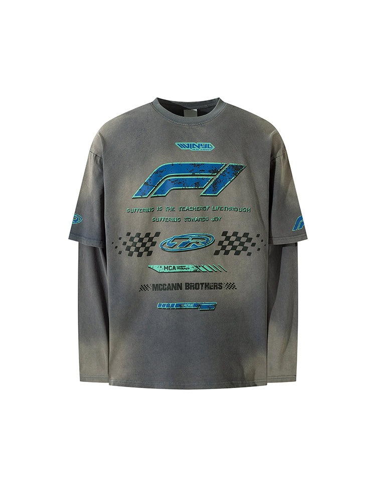 RAYERED WASHED RACING LONG SLEEVE TEE