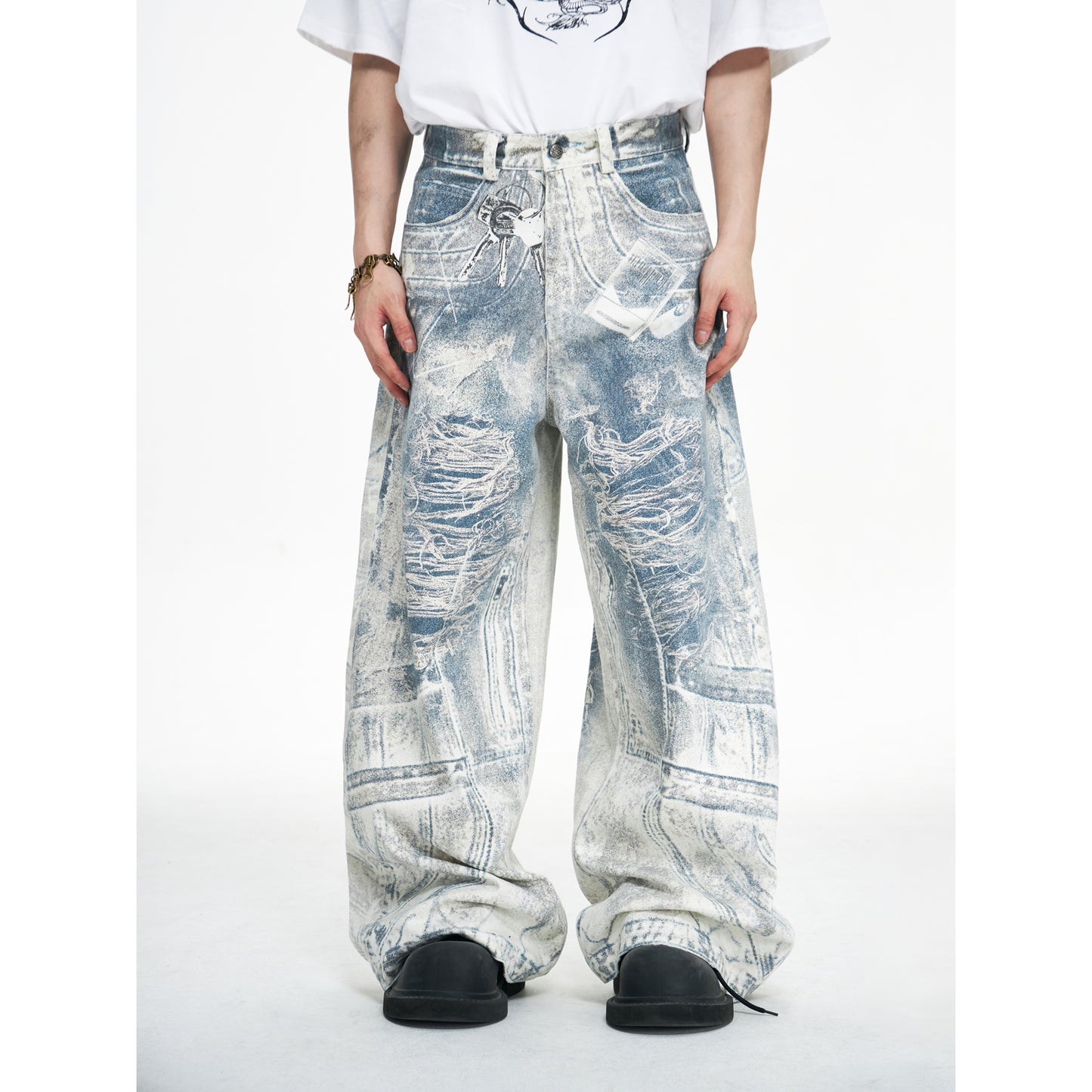 3D PRINT TRACE BAGGY DENIM PANTS