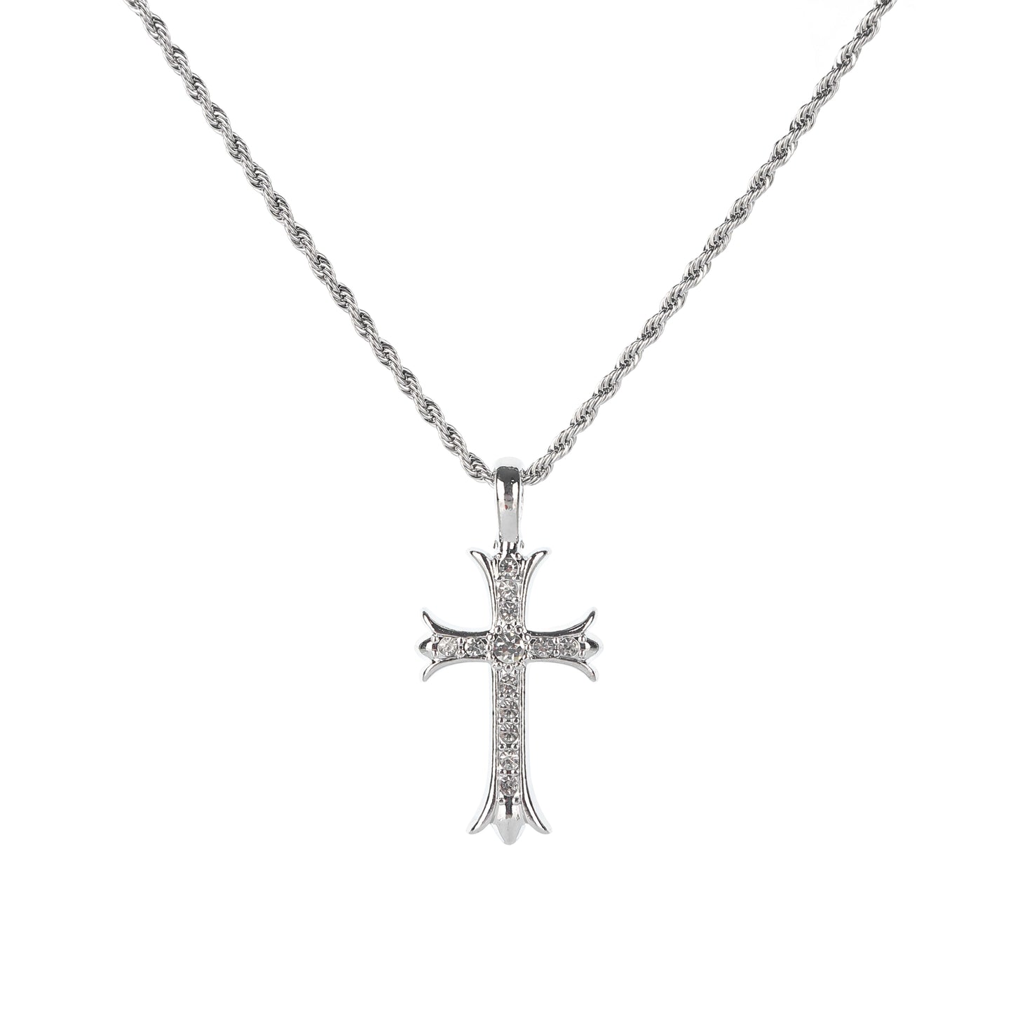 SILVER CRYSTAL CROSS NECKLACE