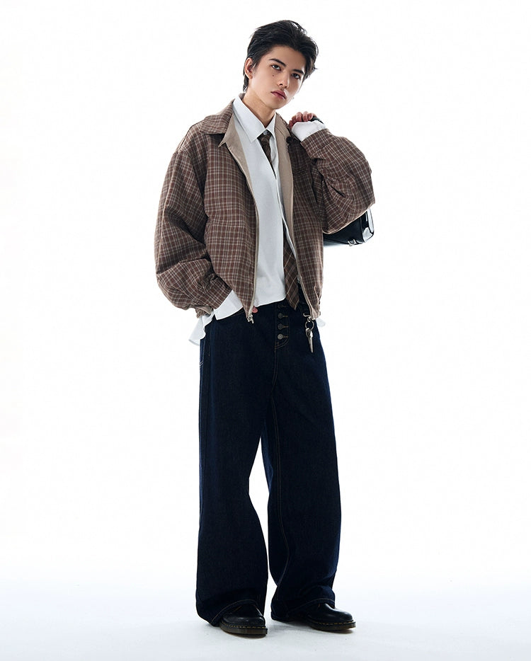REVERSIBLE CLASSIC PLAID COLLAR JACKET