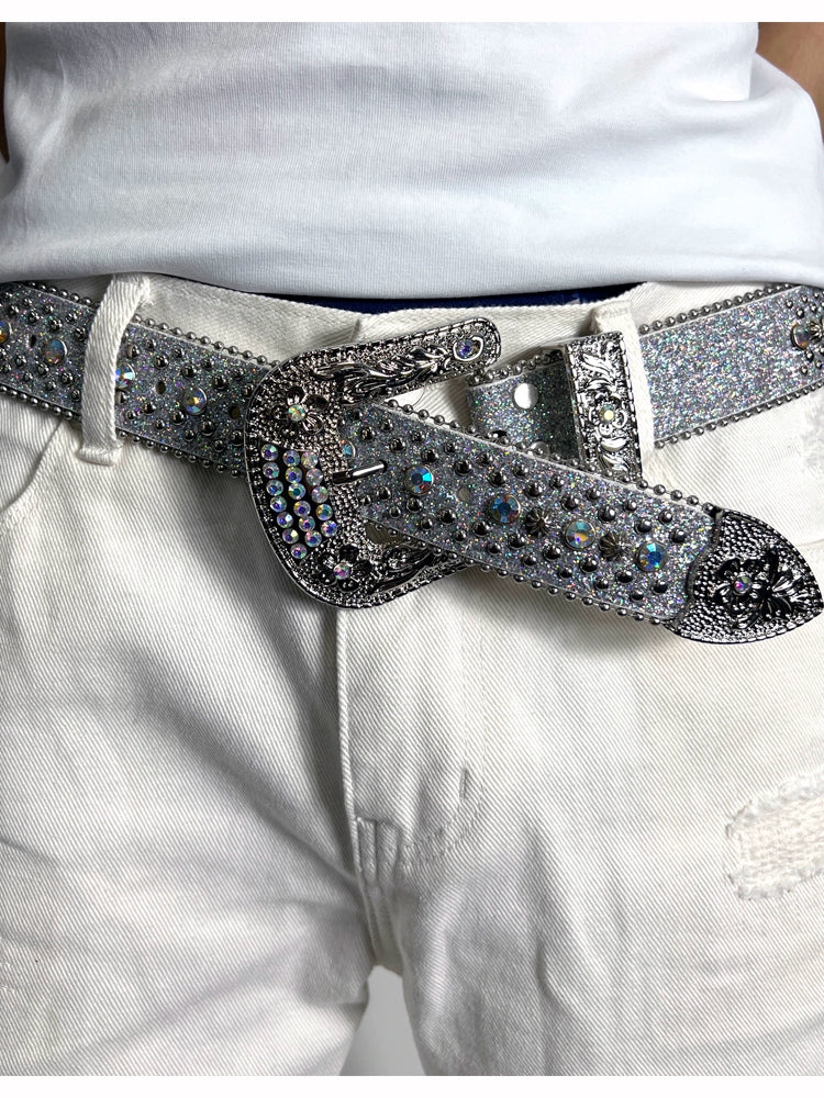 RHINESTONE SILVER STUDDED BUCKLE BELT