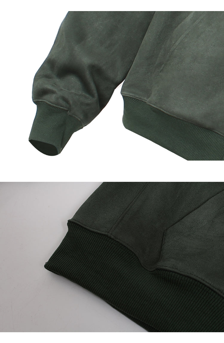 EMBROIDERED SUEDE ZIPPED HOODIE