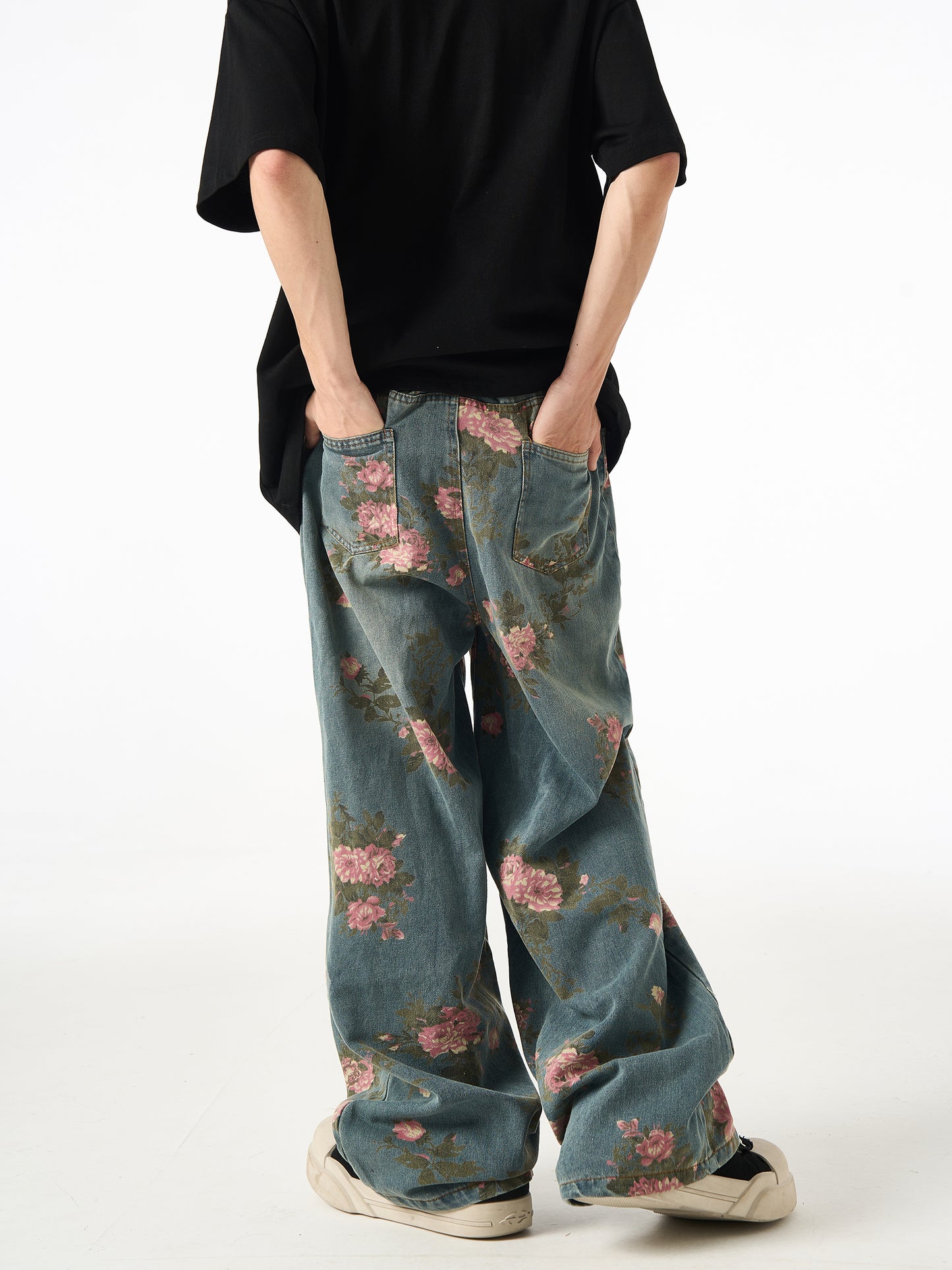 VINTAGE WASHED FLOWER DENIM PANTS