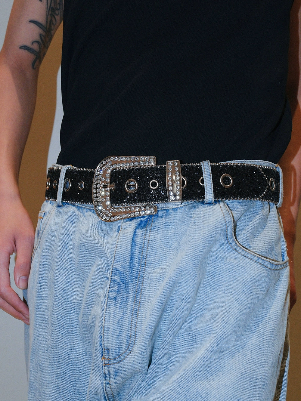 BLACK GLITTER RHINESTONE BELT