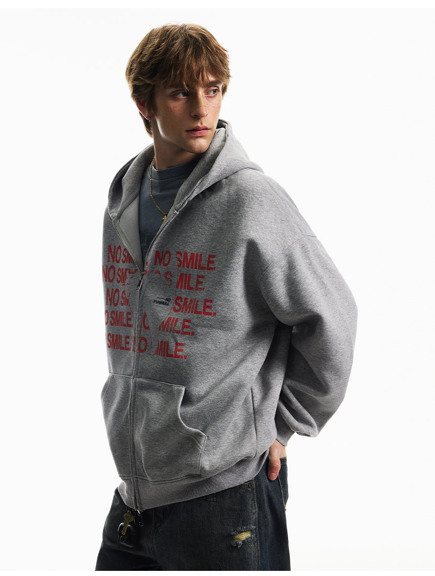 LETTER PRINT ZIPPED HOODIE