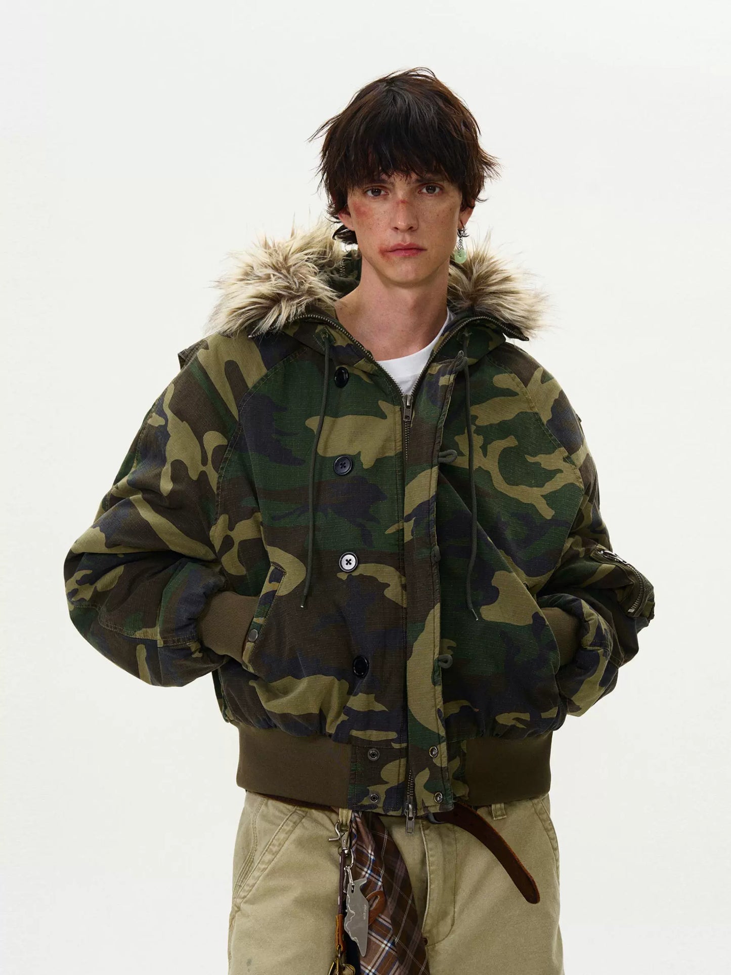 AMERICAN VINTAGE SILHOUETTE CAMOUFLAGE FUR-COLLAR JACKET
