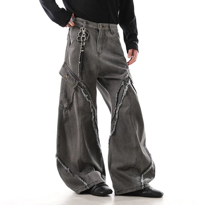 FLARE FRAYED EDGE BAGGY DENIM