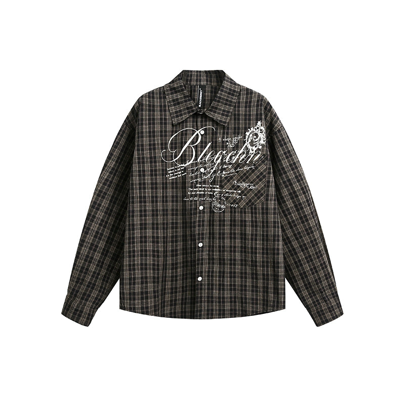 AMERICAN VINTAGE LETTER PRINT CHECK SHIRT JACKET