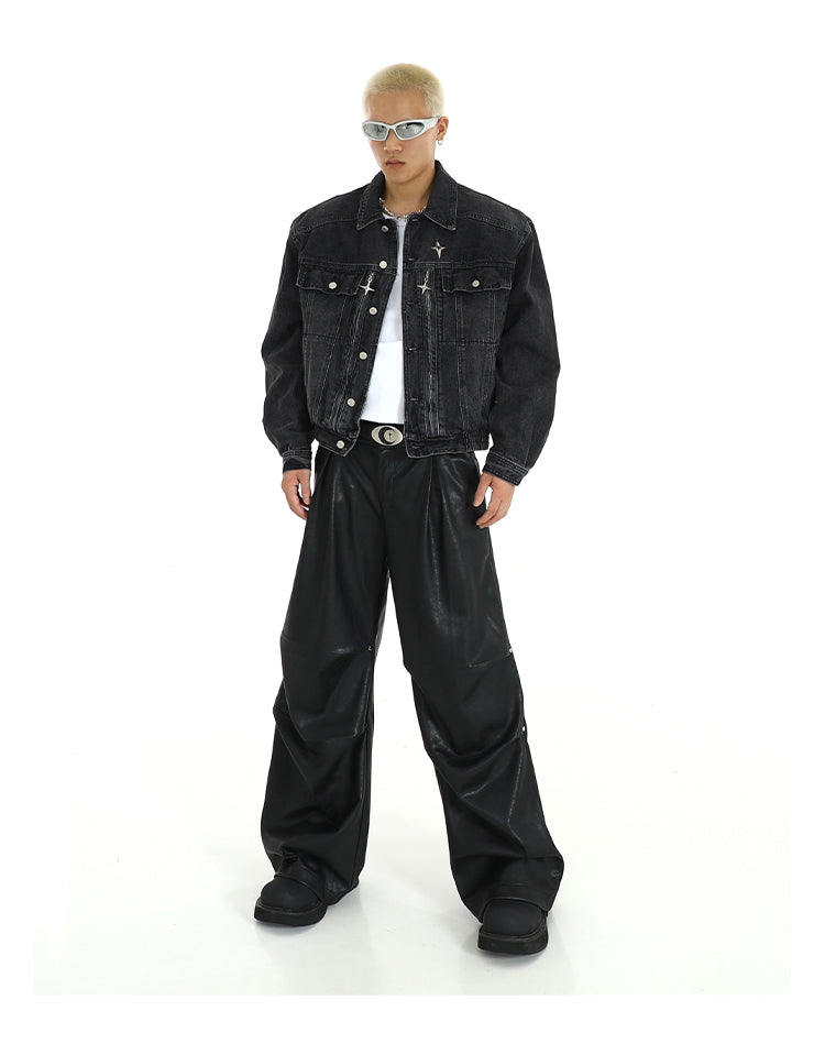 HEAVY WASH METAL ZIPPER DENIM JACKET