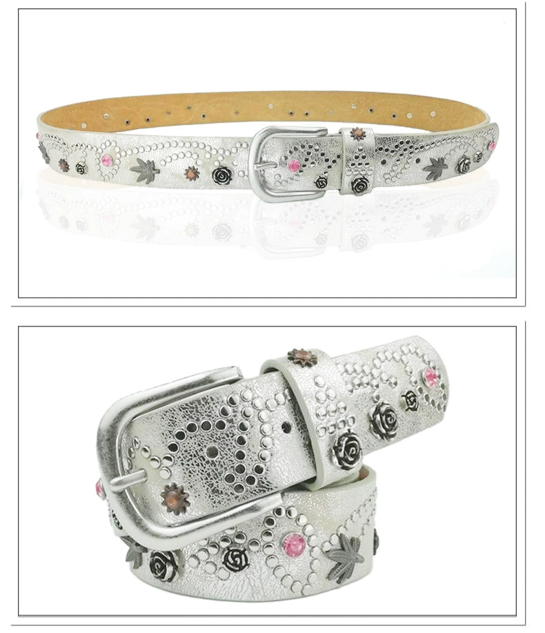 STUDDED PAISLEY FLOWER GEMSTONE BELT