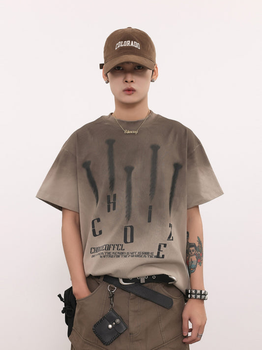 NAIL GRADIENT WASHED DISTRESSED T-SHIRT