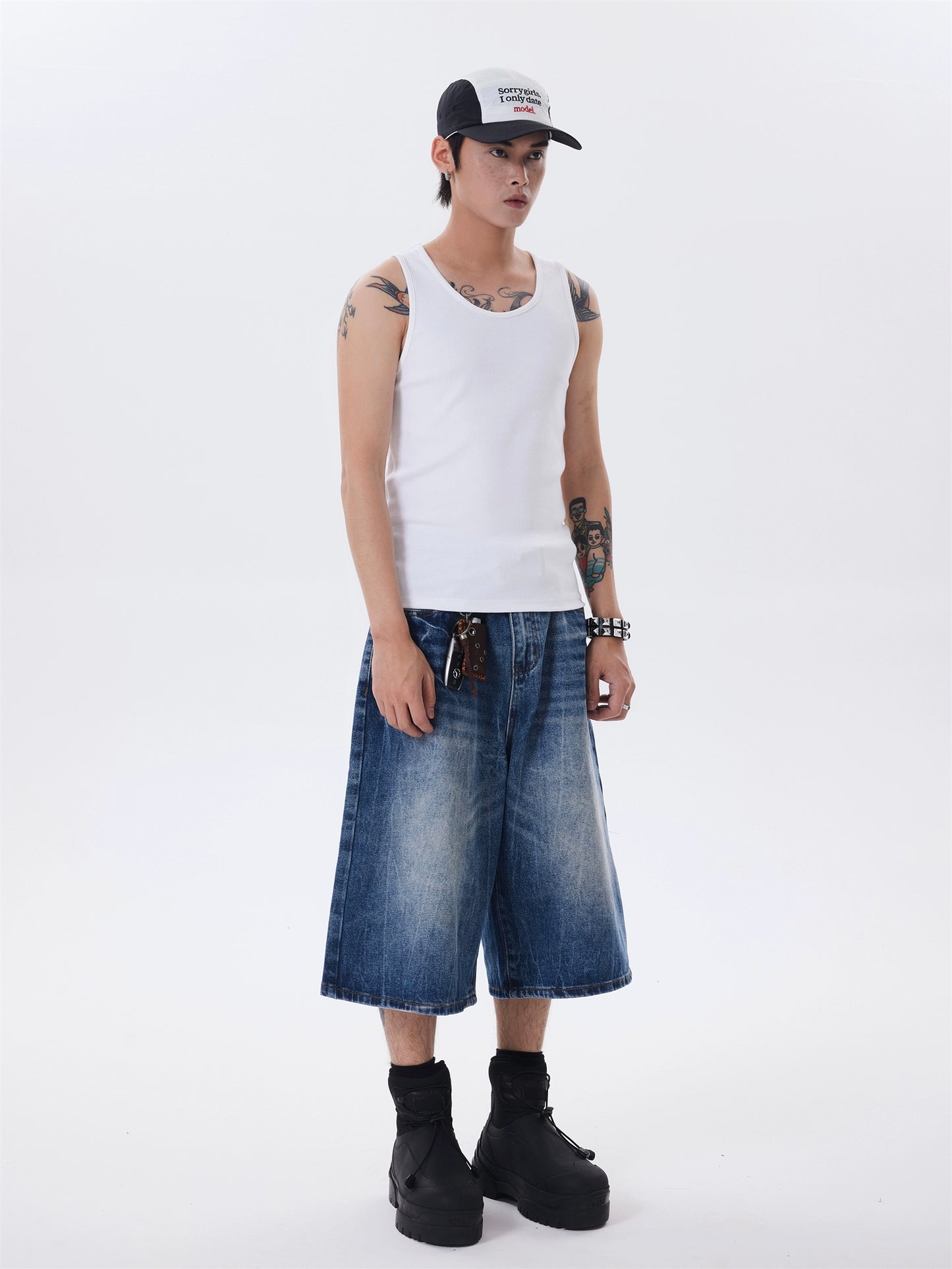 RETRO RIPPLE WSHED DENIM SHORTS