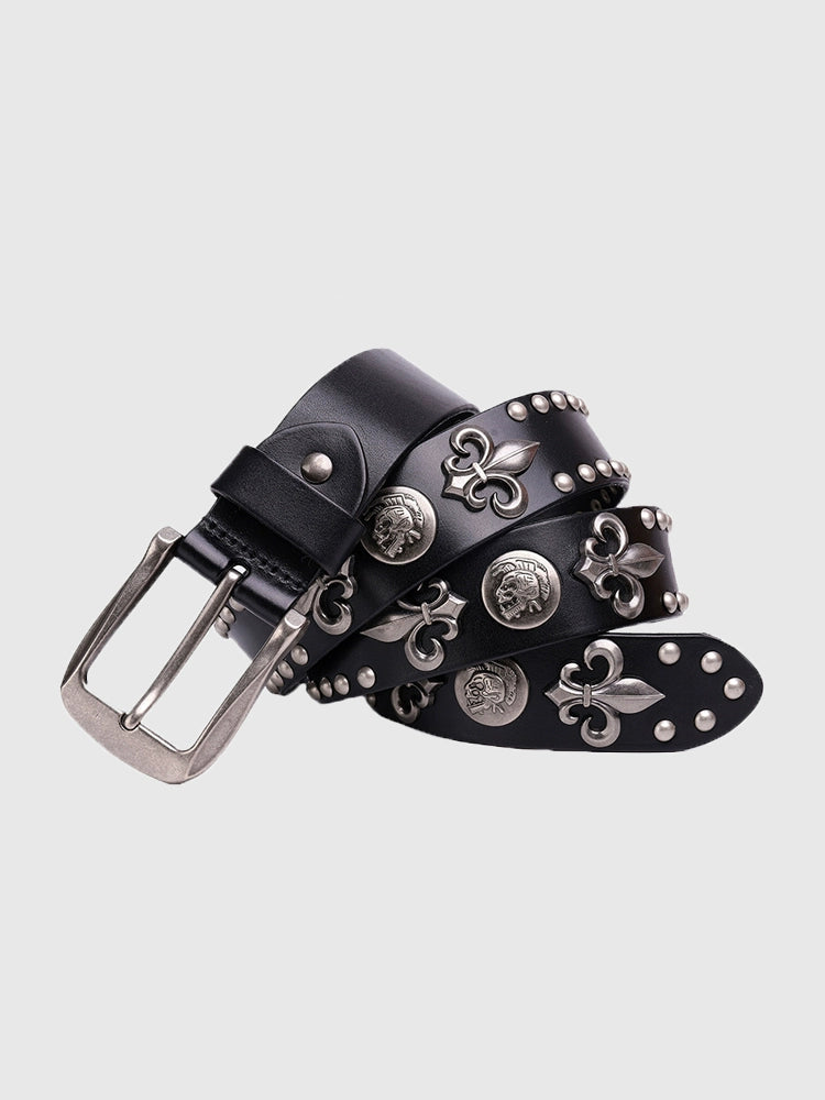 FLEUR STUDDED LEATHER DROP BELT
