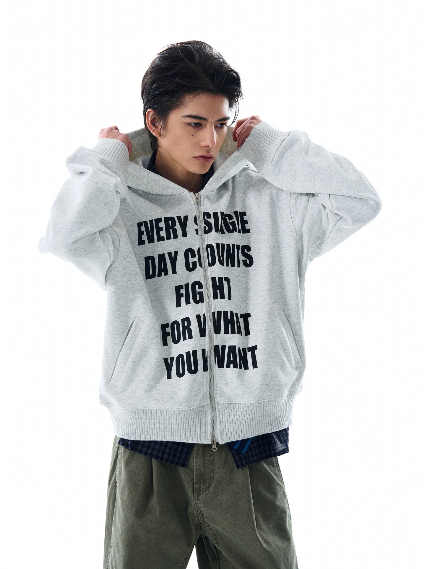 LETTER PRINT ZIPPED HOODIE