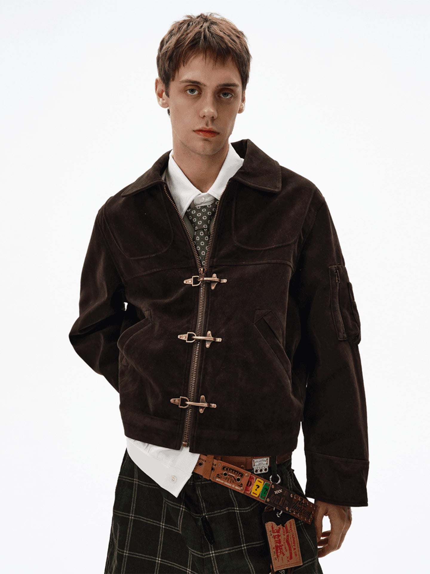 CLASSIC SUEDE BUCKLE ZIP JACKET
