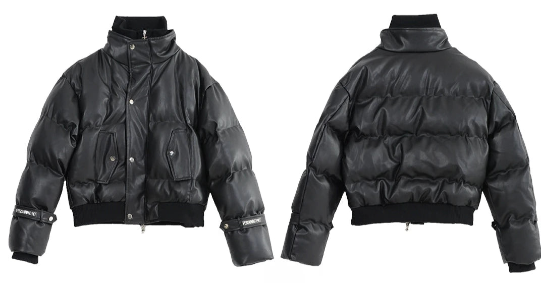 HIGH NECK PU LEATHER JACKET