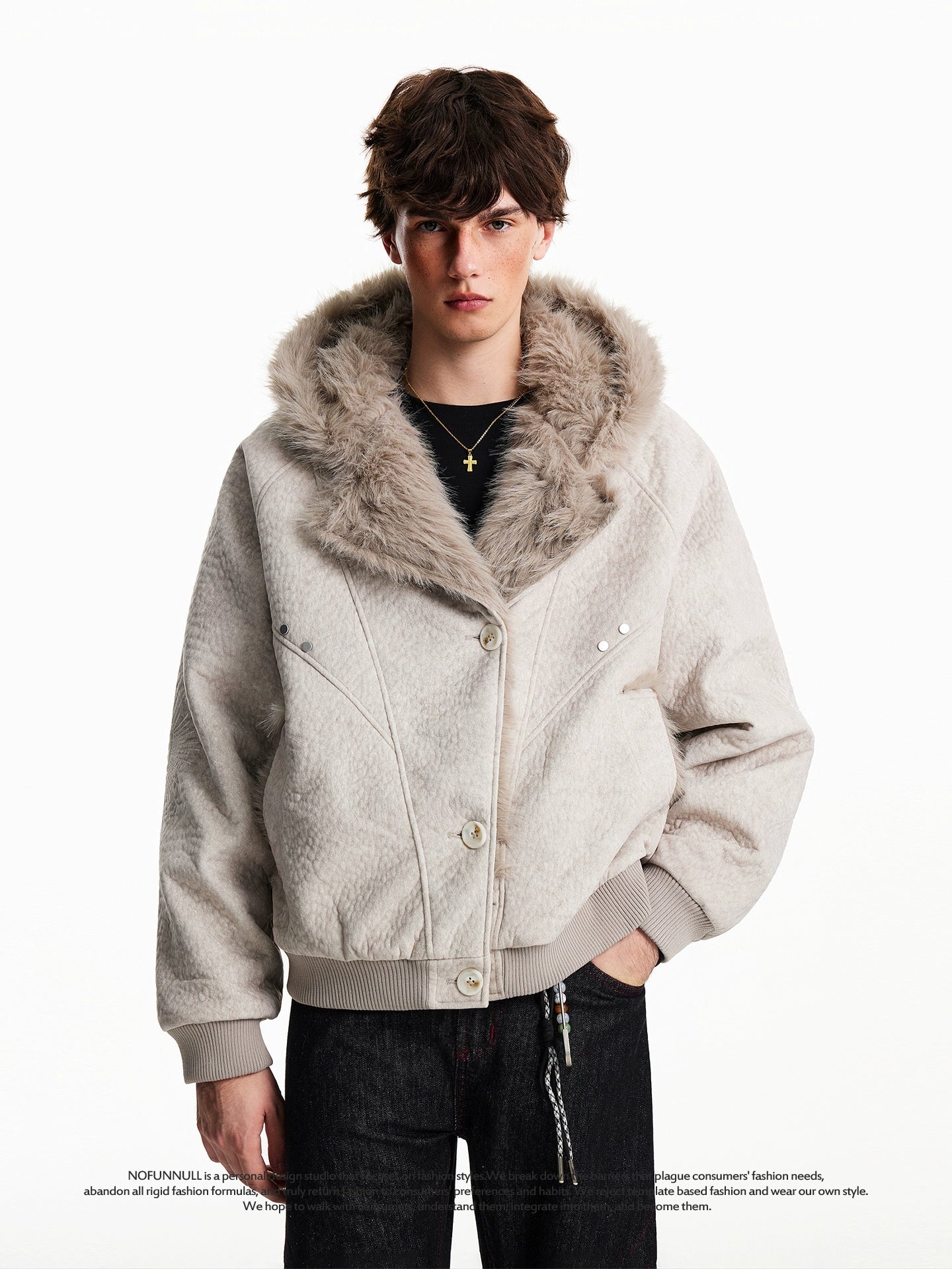 REVERSIBLE FAUX FUR HOODED JACKET