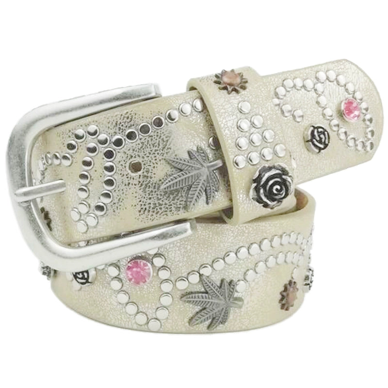 STUDDED PAISLEY FLOWER GEMSTONE BELT