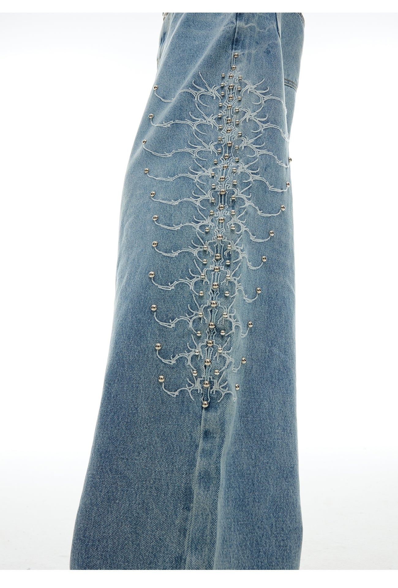WASHED GRAPHIC RHINESTONE DENIM PANTS