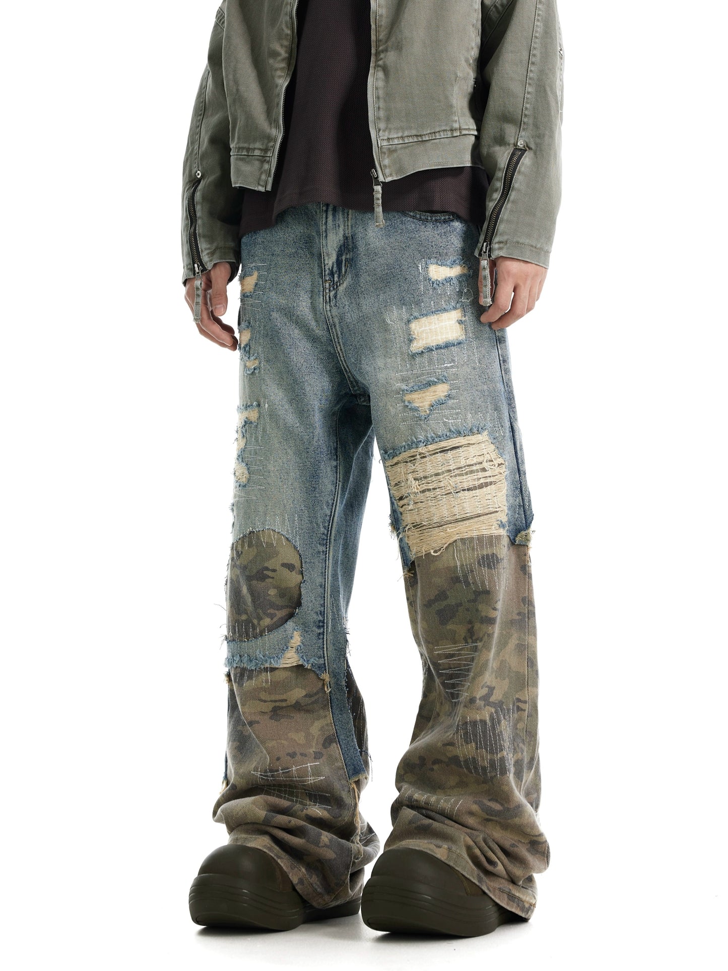 LAYERDE DAMAGE DENIM PANTS