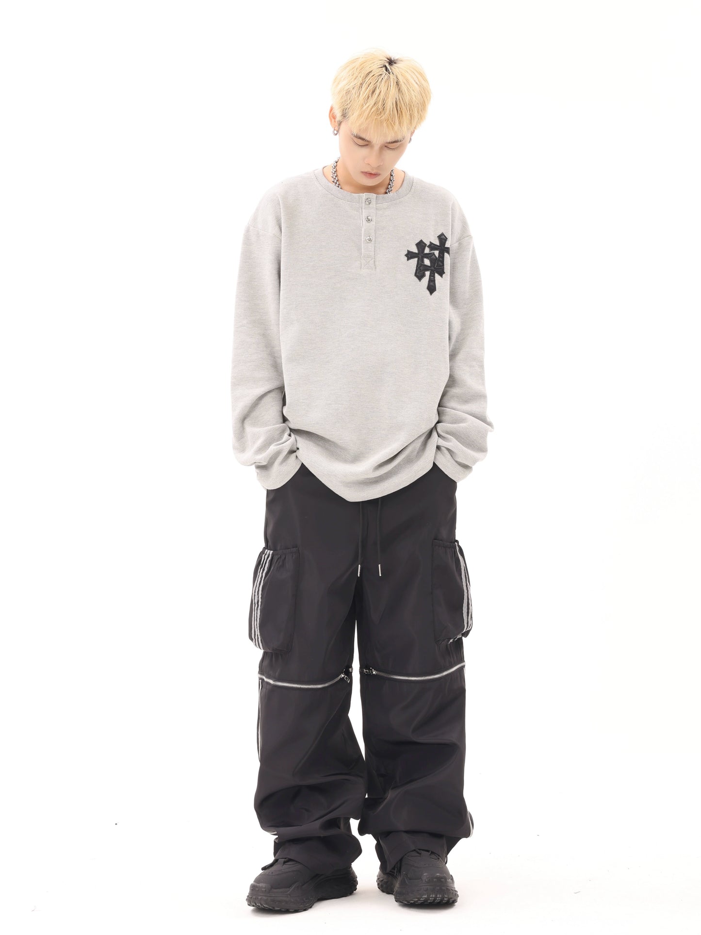 CROSS PATCH WAFFLE LONG T-SHIRT