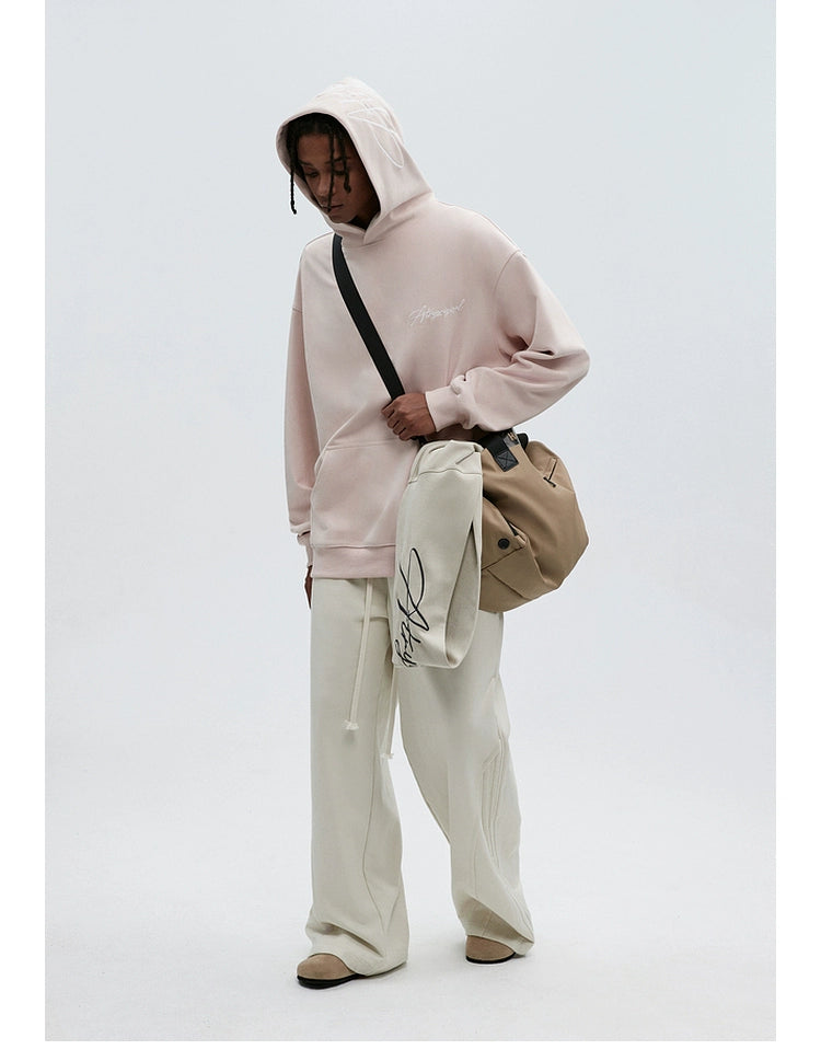 SCRIPT EMBROIDERIED SUEDE WASHED HOODIE