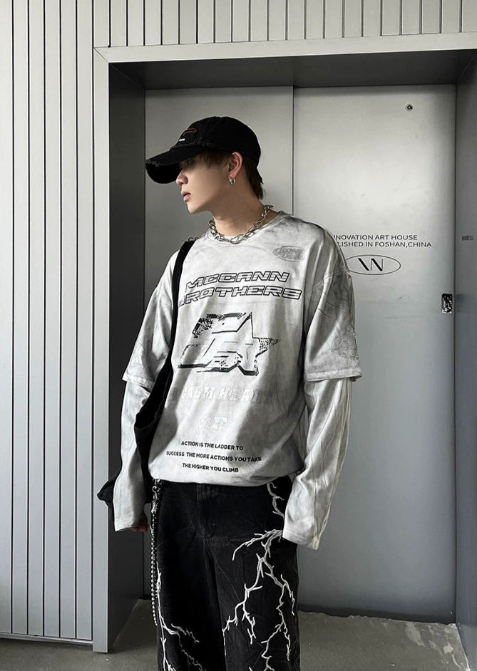 WASHED NUMBER GRAPHIC LONNG SLEEVE TEE
