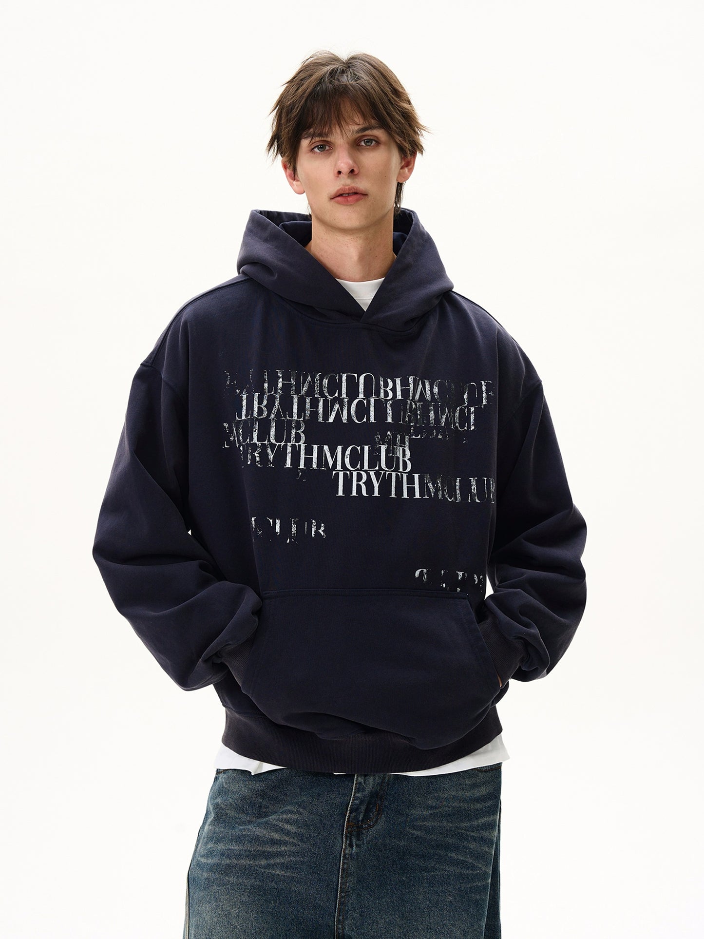 LETTER PRINT WASHED HOODIE