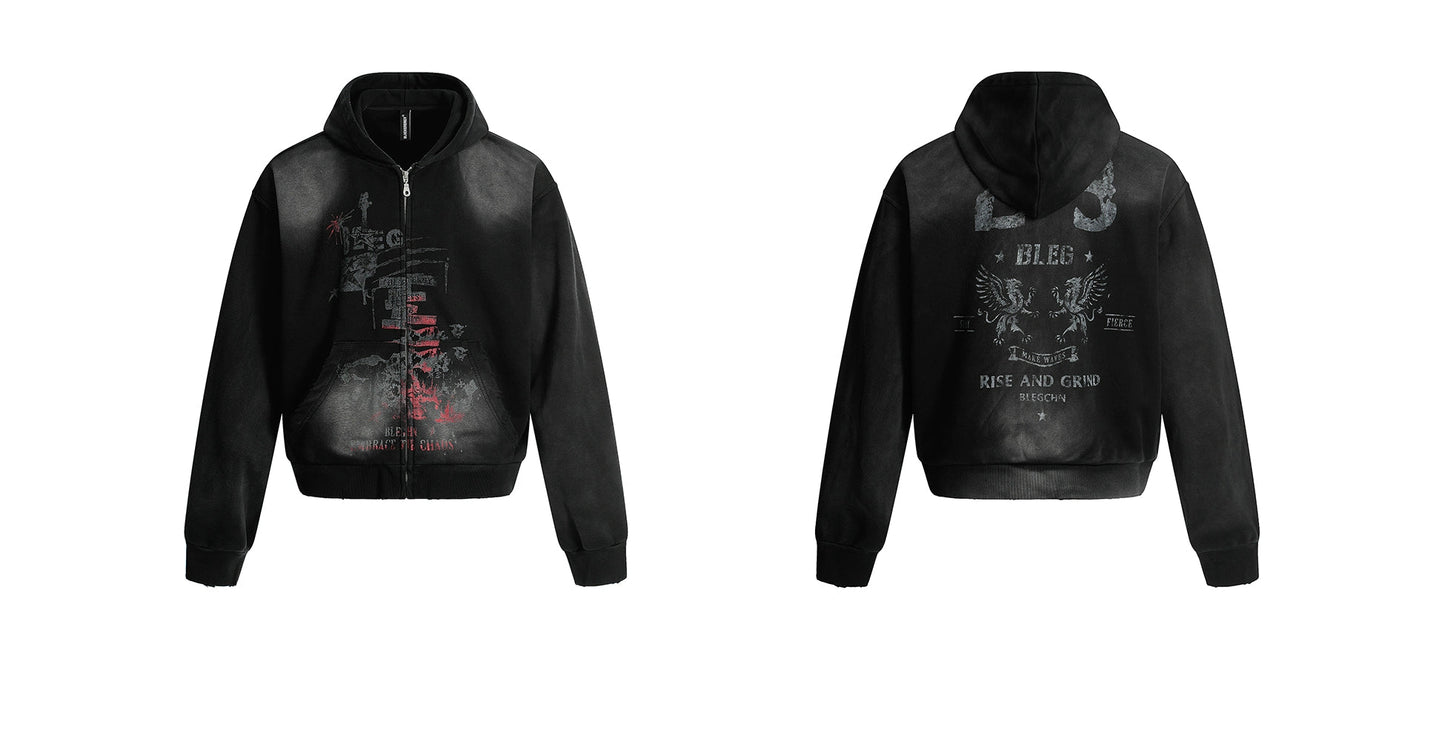 CHAOS PRINT ZIP HOODIE