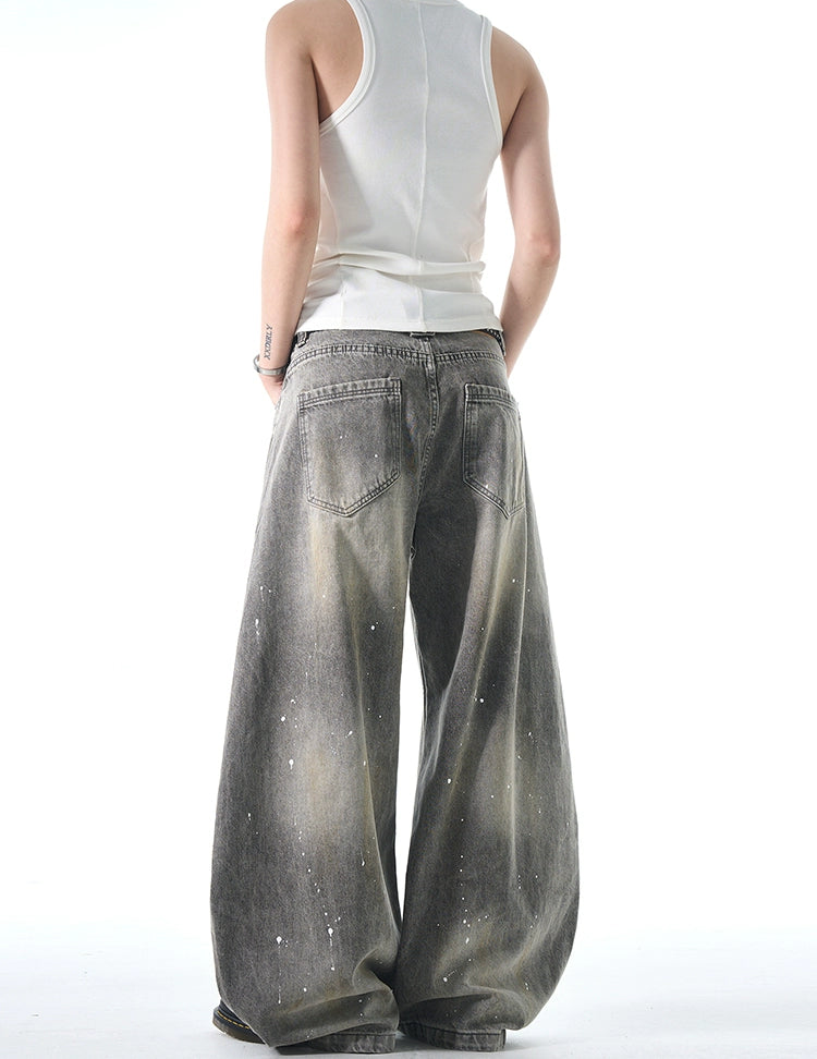 SPLASH WASHED BAGGY DENIM PANTS