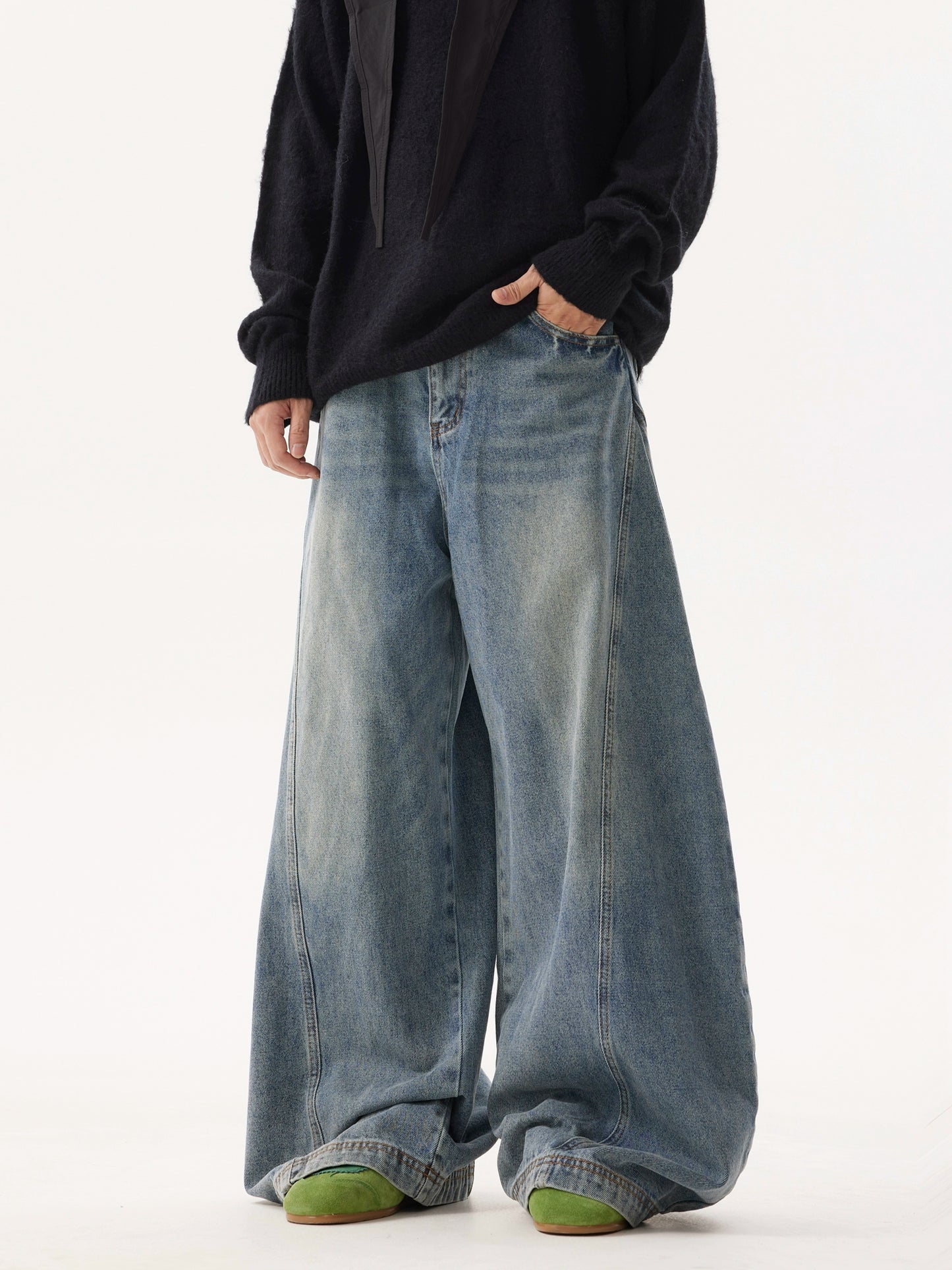 WASH DESCONSTRUCTION BAGGY DENIM PANTS