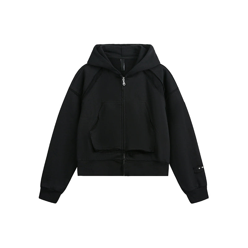 DISTRESSED CUT-OFF STITCH ZIP HOODIE