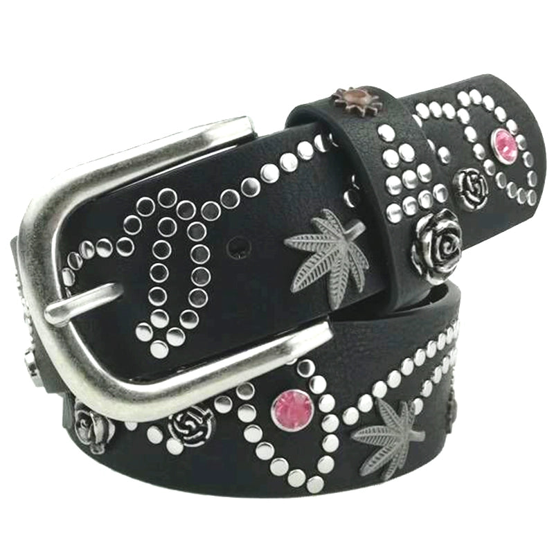 STUDDED PAISLEY FLOWER GEMSTONE BELT
