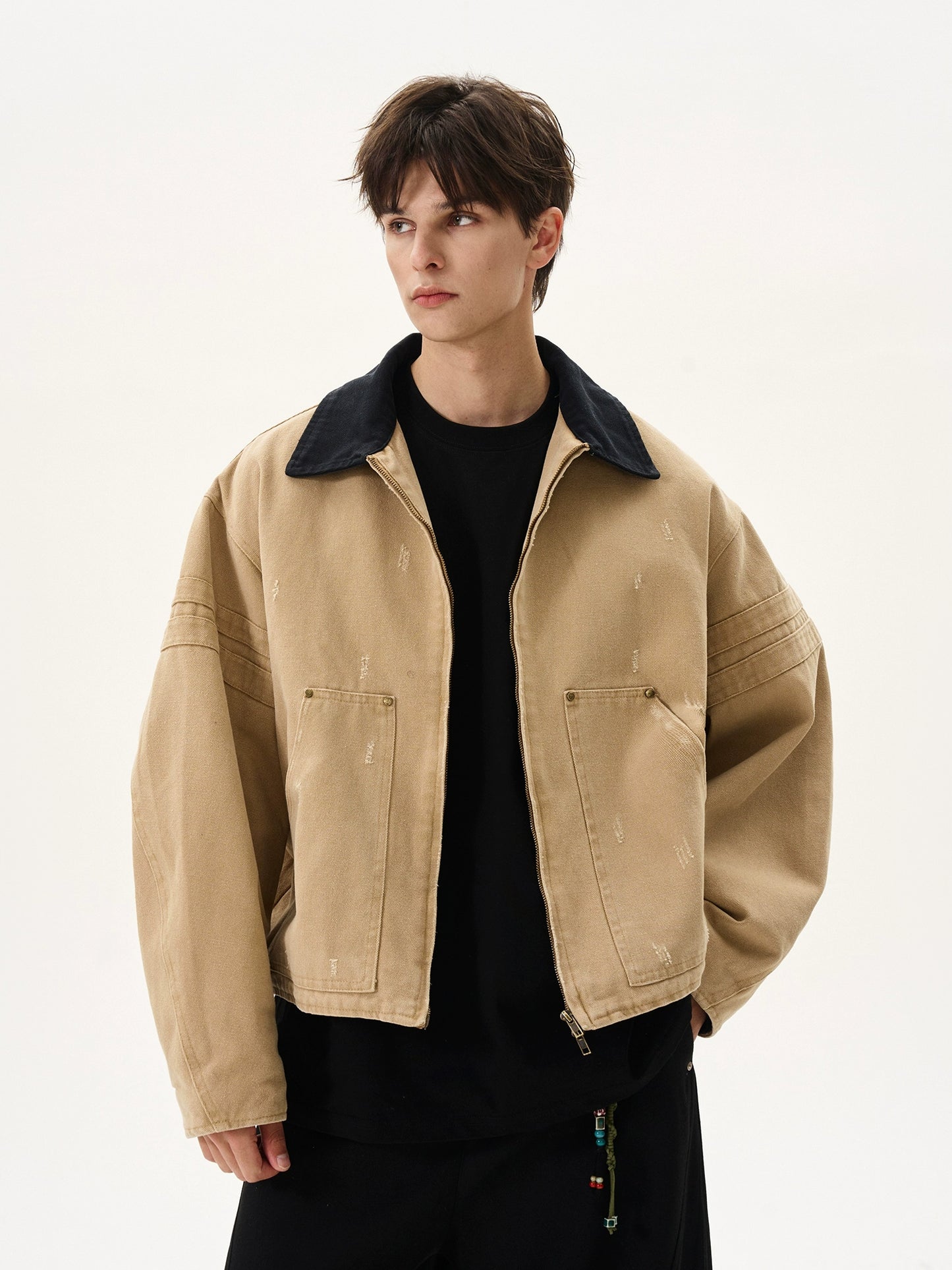 DISTRESSED CROPED WORK JACKET