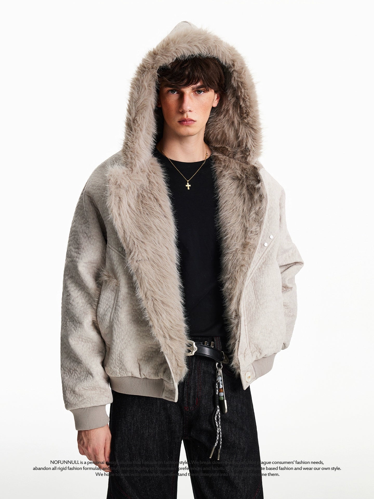 REVERSIBLE FAUX FUR HOODED JACKET