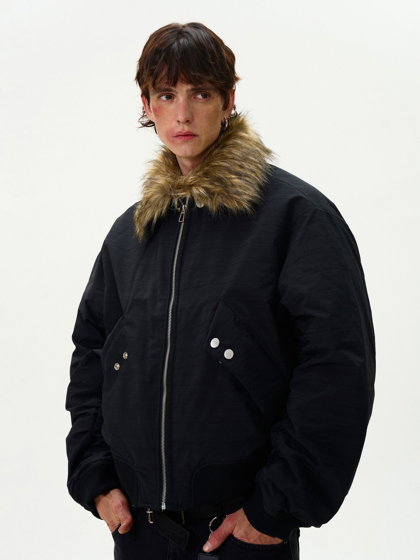 FUR COLLAR BOMBER JACKET