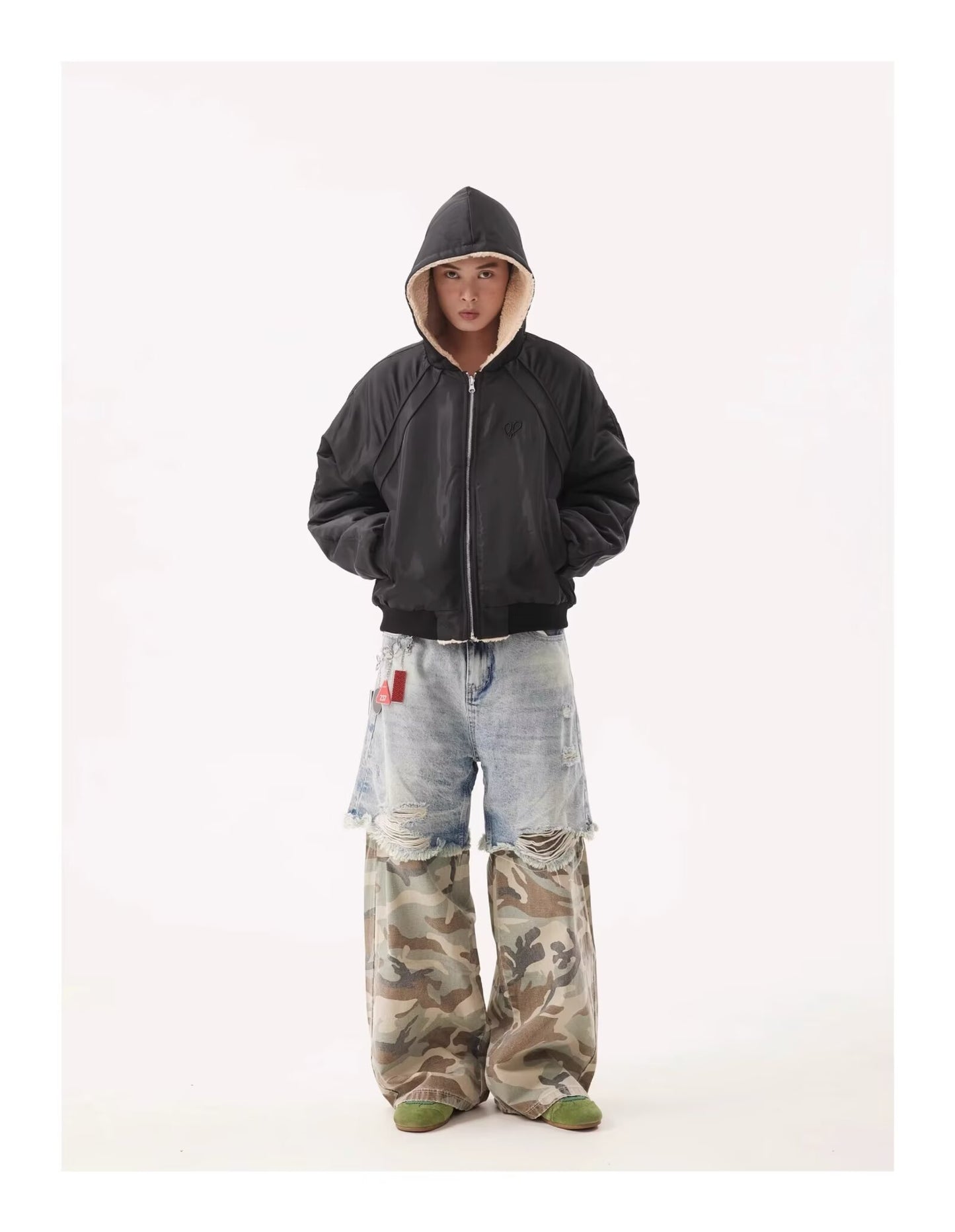 LAYERDE DAMAGE CAMO DENIM PANTS