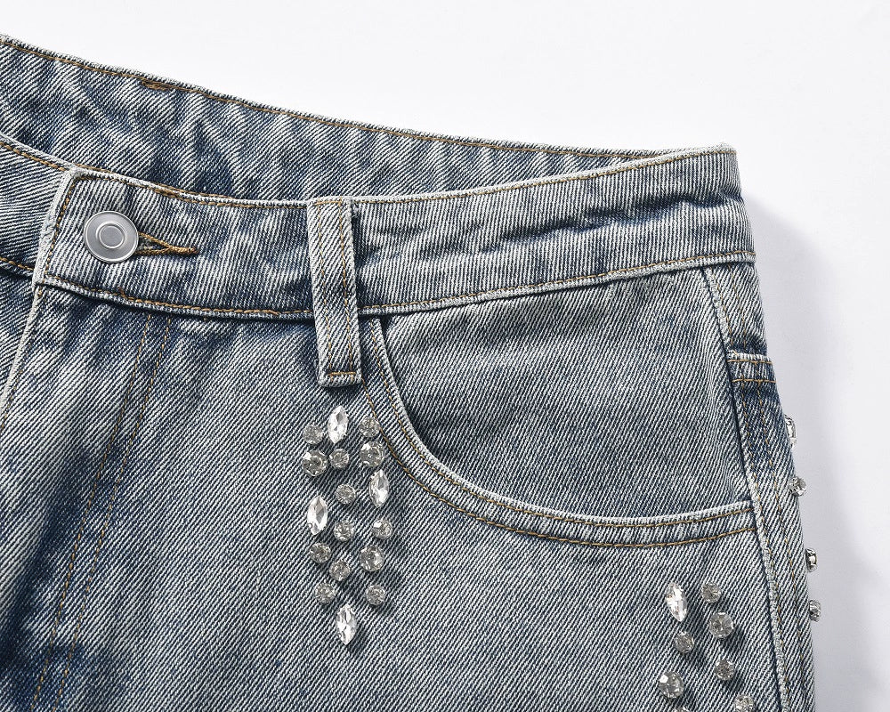 SIDE RHINESTONE DENIM PANTS