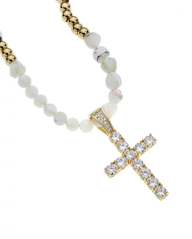 CROSS SHELL BEAD SPLICED NECKLACE