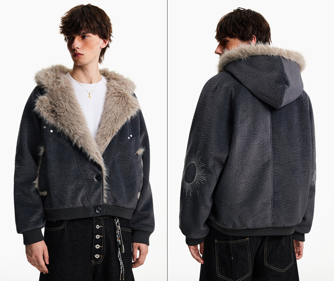 REVERSIBLE FAUX FUR HOODED JACKET