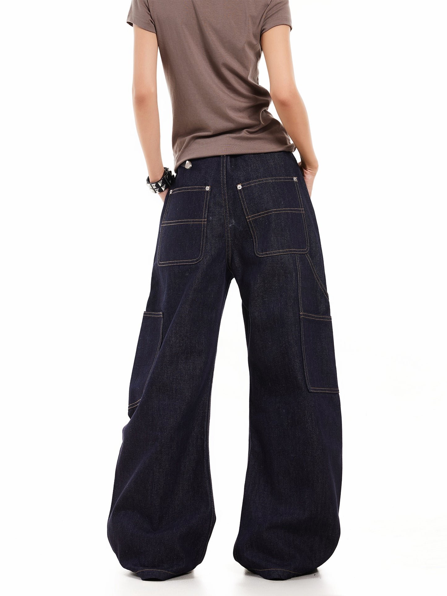 DOUBLE KNEE STUDDED SCIMITAR DENIM PANTS
