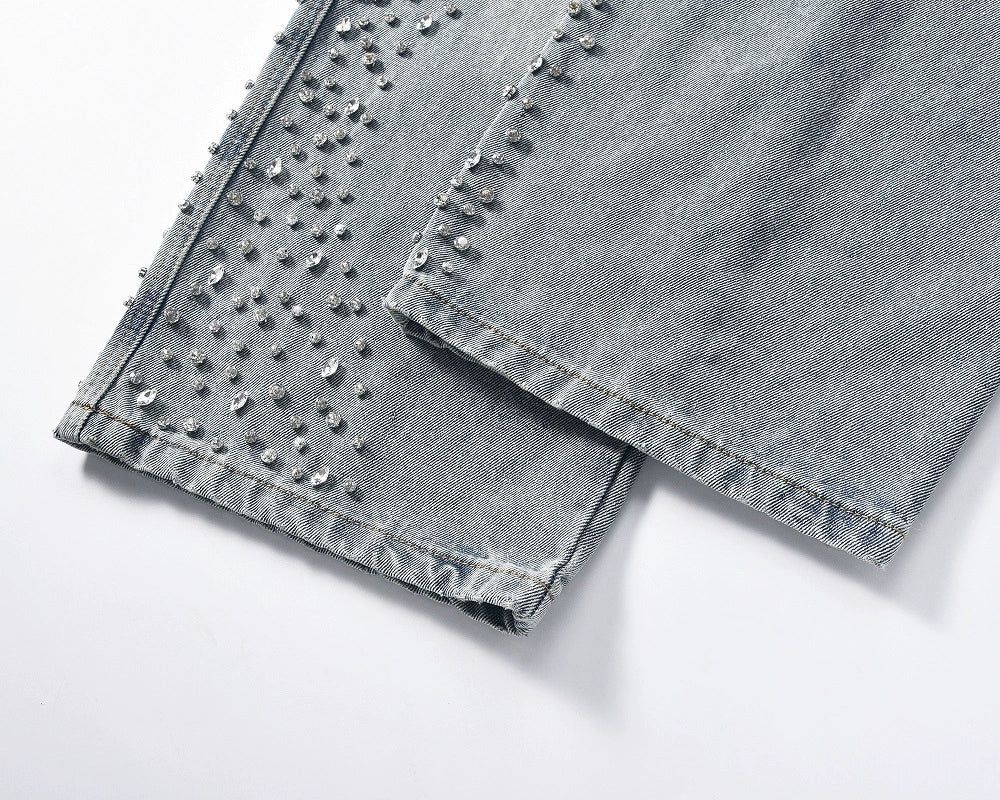 SIDE RHINESTONE DENIM PANTS
