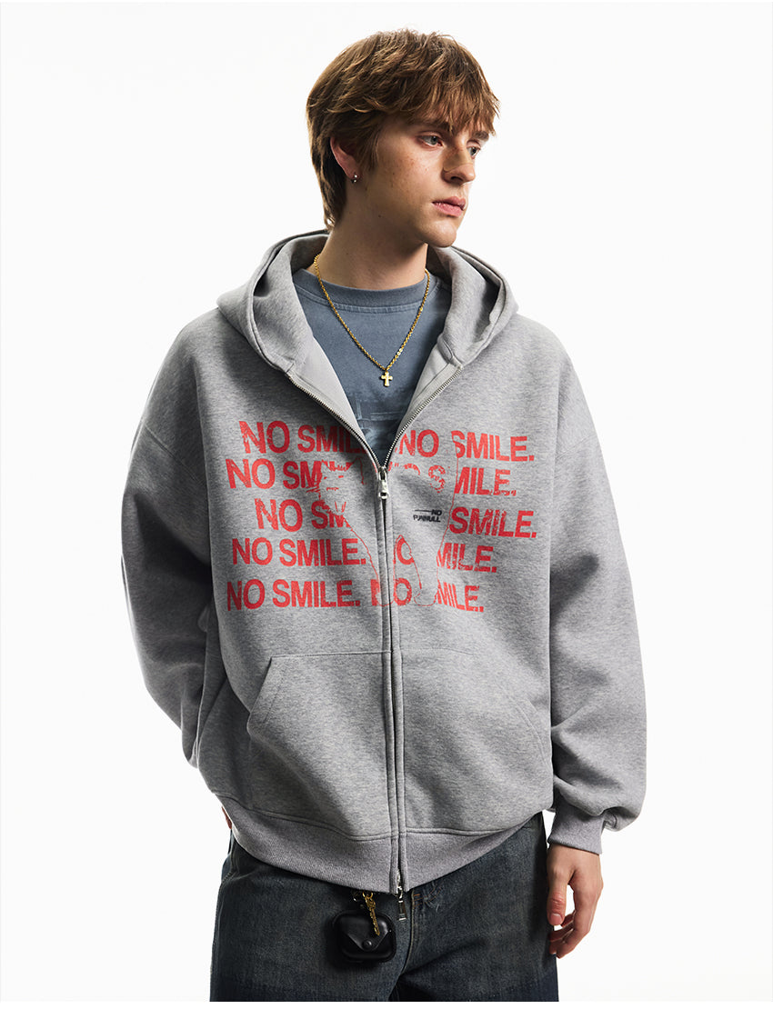 LETTER PRINT ZIPPED HOODIE