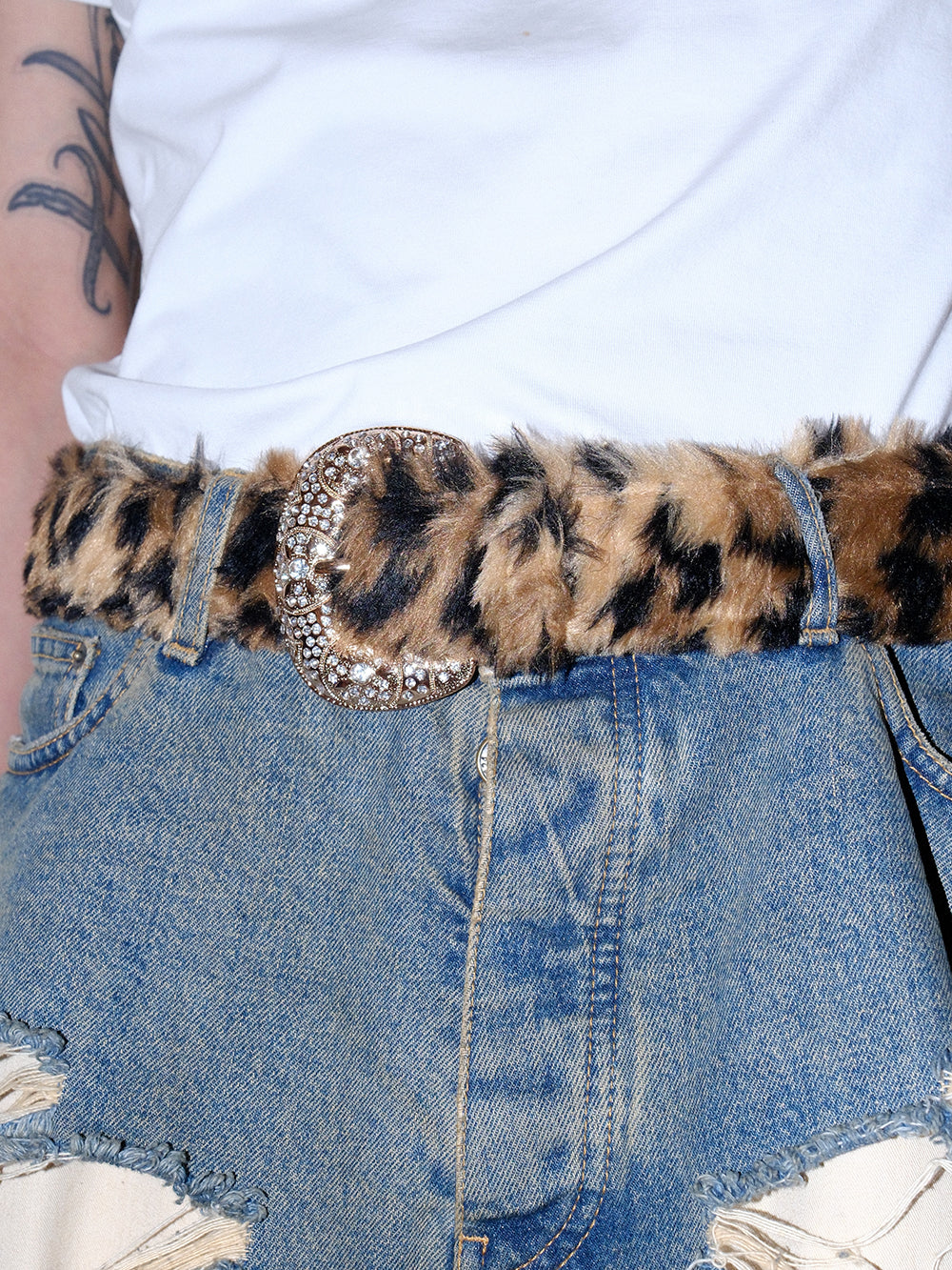 FAUX FUR LEOPARD WESTERN BELT