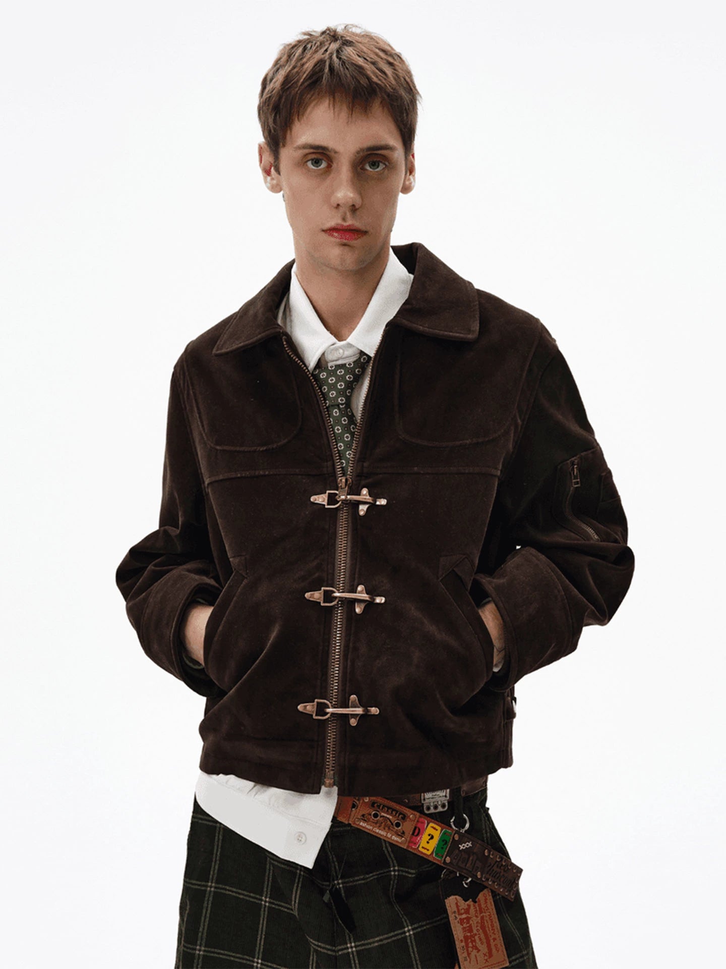 CLASSIC SUEDE BUCKLE ZIP JACKET