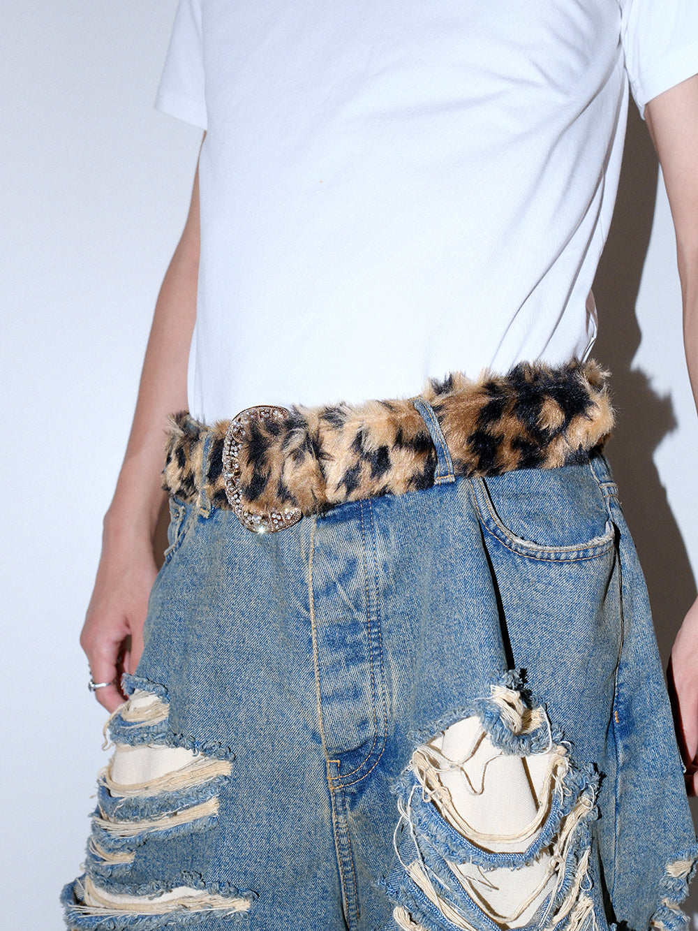 FAUX FUR LEOPARD WESTERN BELT