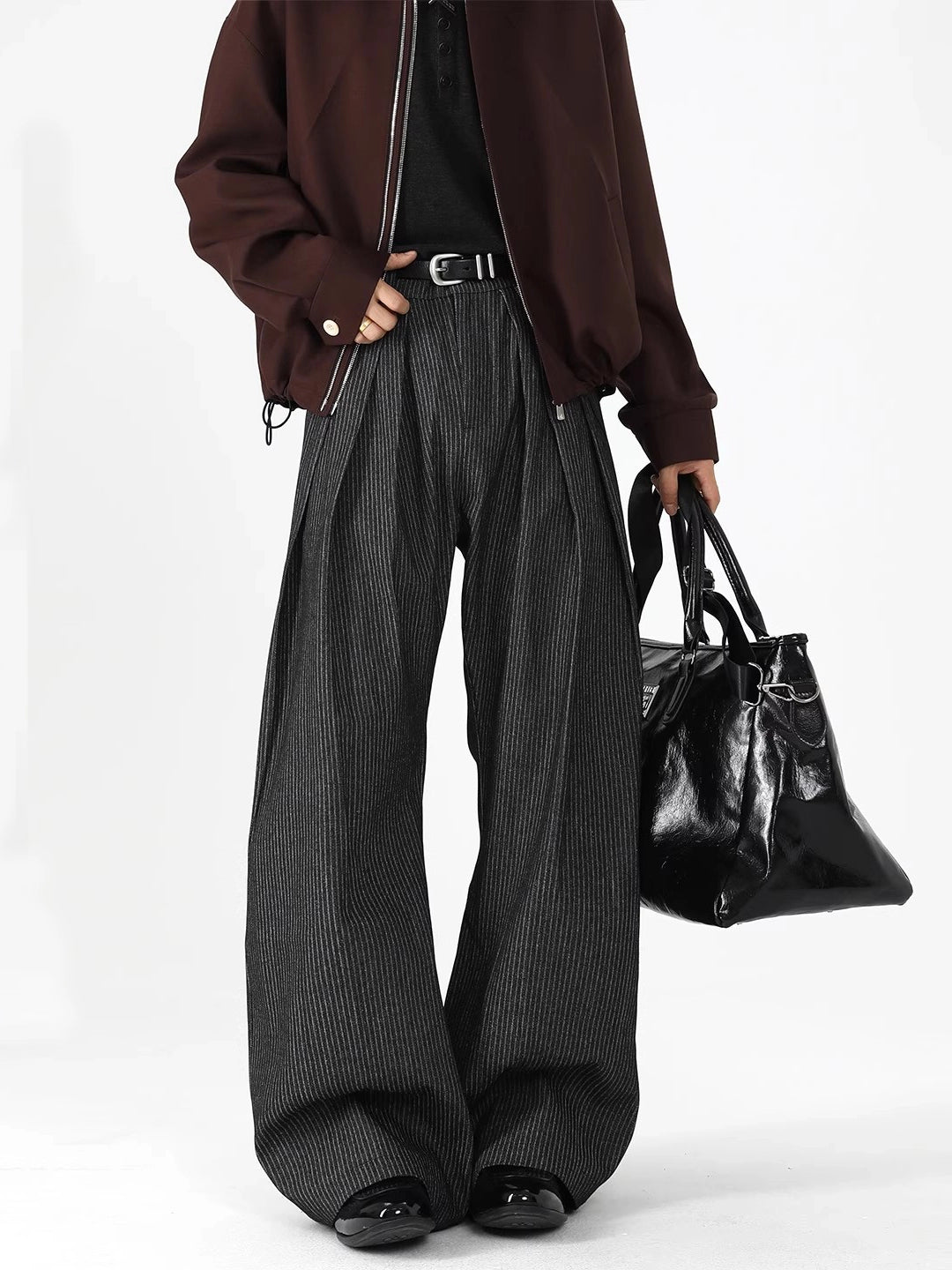 SHADOW STRIPE WIDE-LEG SLACKS