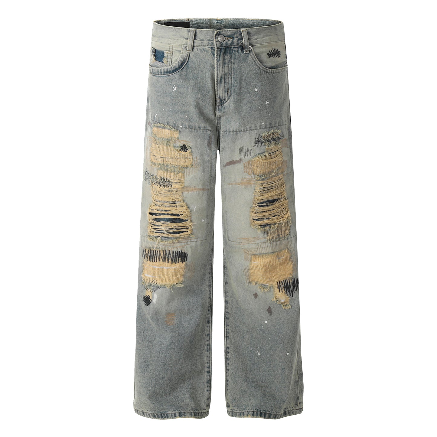 DESTRUCTION WASHED DAMAE DENIM PANTS