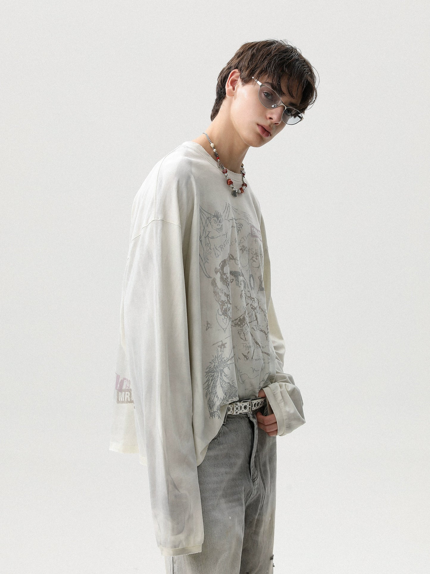 AMERICAN VINTAGE STAINED COTTON LONG-SLEEVE T-SHIRT